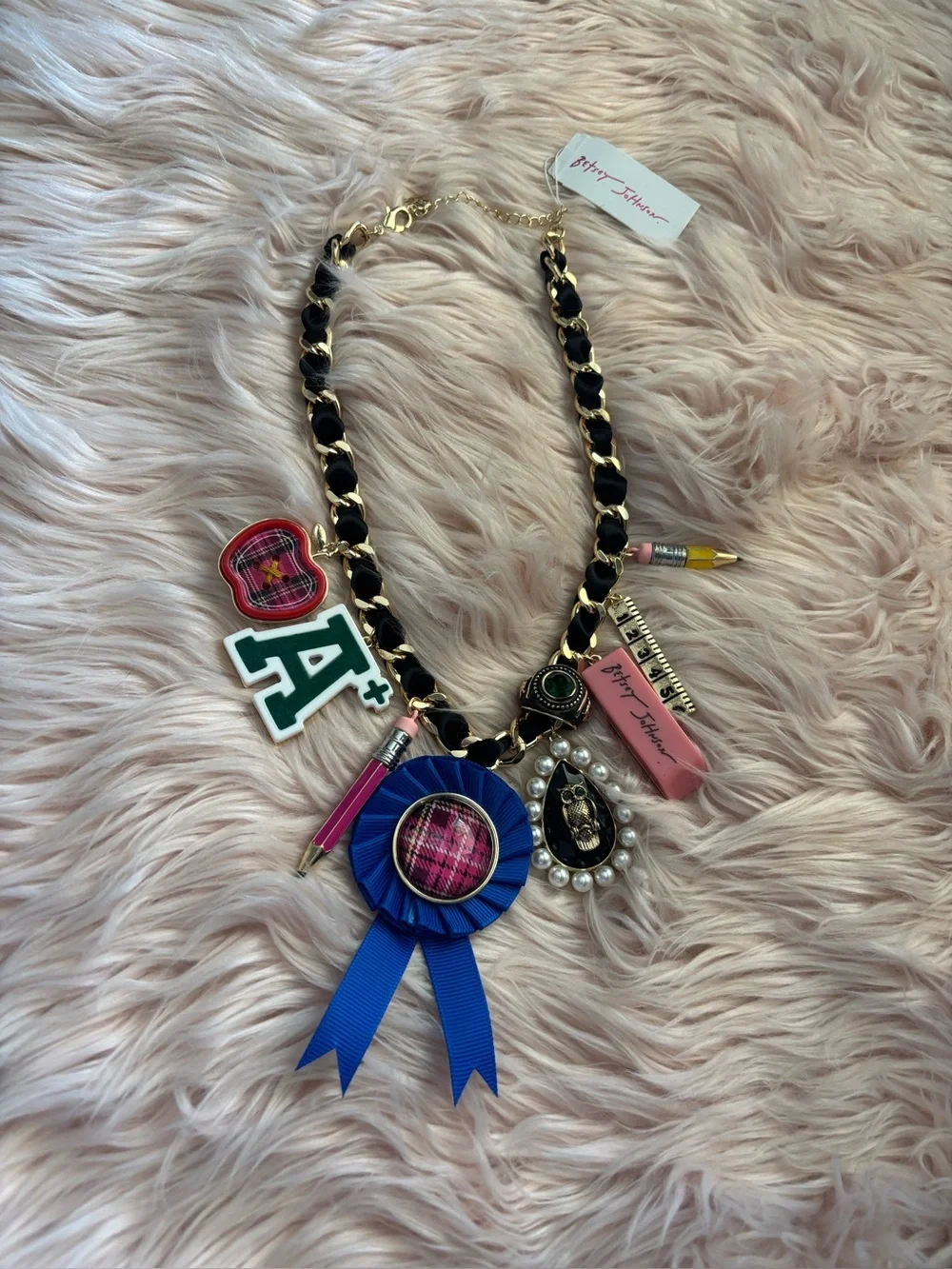 Betsey Johnson Black & Blue Novelty Charm Necklace